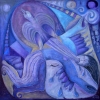 Marion Lucka: Reise mit dem Seelenvogel, 80 x 80 cm (2011)