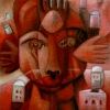Marion Lucka: Roter Wächter, Öl, 100 x 120 cm (2001)