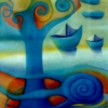 Marion Lucka: Schifffahrt, Öl, 30 x 40 cm (1990)