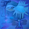 Marion Lucka: Schneevögel, Öl, 50 x 50 cm (2010)