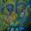 Marion Lucka: Seelengesicht in Grün, Öl, 80 x 80 cm (1996)