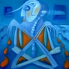 Marion Lucka: Toter, sitzend, Öl, 70 x 70 cm (2007)
