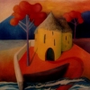 Marion Lucka: Traumhaus am Meer, Öl, 30 x 40 cm (1990)