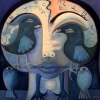 Marion Lucka: Wasservögel, Öl, 50 x 50 cm (2009)