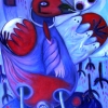 Marion Lucka: Winterrotvogel, Öl, 50 x 70 cm (2016)