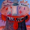 Marion Lucka: Zähnezeigen, Öl, 60 x 60 cm (2010)