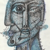 Marion Lucka: Tuschezeichnung " Schrecklicher Kopf" 10 x 15 cm (2010)