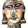 Marion Lucka: Doppelkopf, Buntstift (2009)