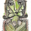 Marion Lucka: Bleistiftzeichnung "Grüne Frau" 7 x 12 cm (Februar 2018)