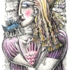 Marion Lucka: Schmerzblut, Blei/Buntstift "Blonde mit Vogel" (2010)