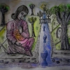 Marion Lucka: Frau am Bach, Tusche (2011)