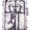 Marion Lucka: Grabstele,Tuschezeichnung, 8 x 12 cm (2010)