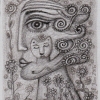 Marion Lucka: Frau mit Blumenhaar, Bleistiftzeichnung, 6 x 8 cm (2016)