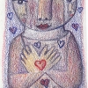 Marion Lucka: Bleistiftzeichnung "Verliebte Katze" 7 x 11 cm (2018)