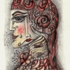 Marion Lucka: Blei/Buntstiftzeichnung "Rosenfrau" 8 x 10 cm (2016)