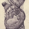 Marion Lucka: Mutter, KInd, Katze, Bleistift (2014)