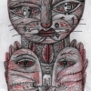 Marion Lucka: Blei/Buntstiftzeichnung "Rauhnachtskatze" 10 x 13 cm (2016)