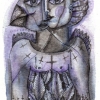 Marion Lucka: Vogelfrau, Tusche/Aquarell 10 x 12 cm (2016)