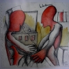 Marion Lucka: Rotes Paar, Aquarell (2008)